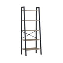 CARLA HOME 5 Tier Ladder Shelf - Wood Metal Display Bookcase - Brown - Rustic - Steel