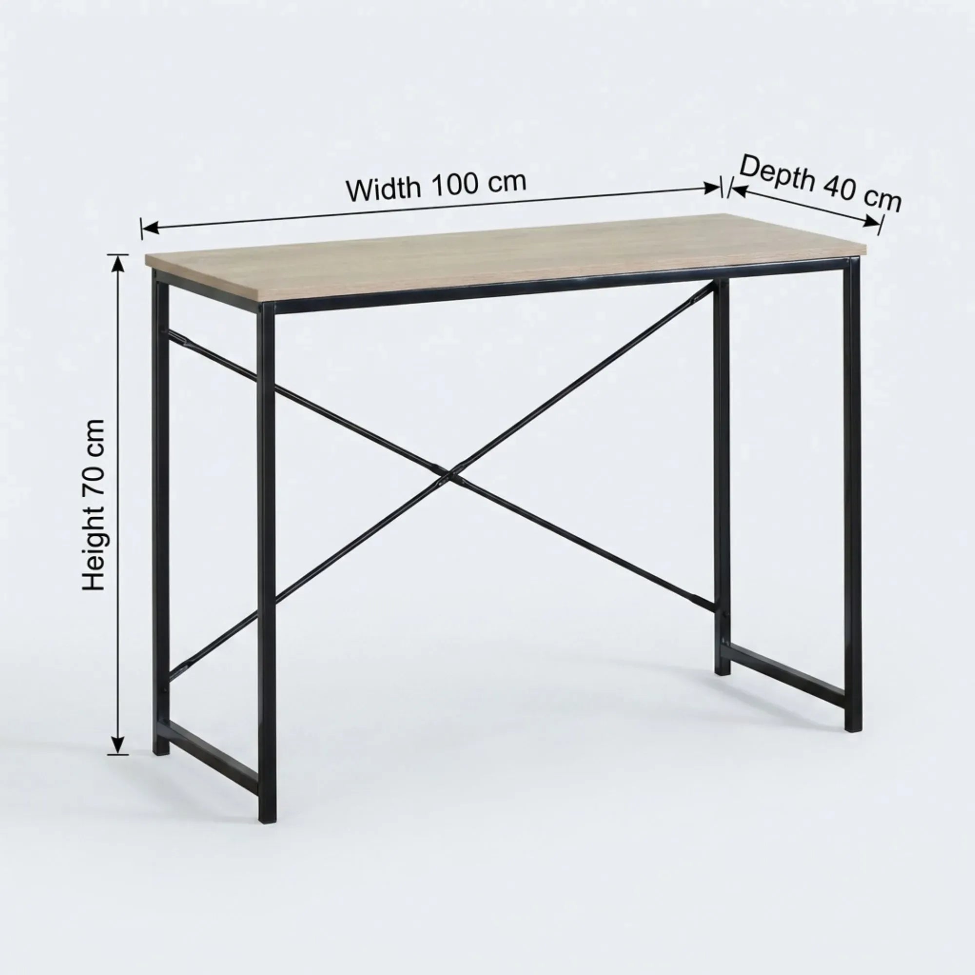 CARLA HOME Office Desk Computer Table - Metal Frame - Oak - 100cm - Brown - Rustic