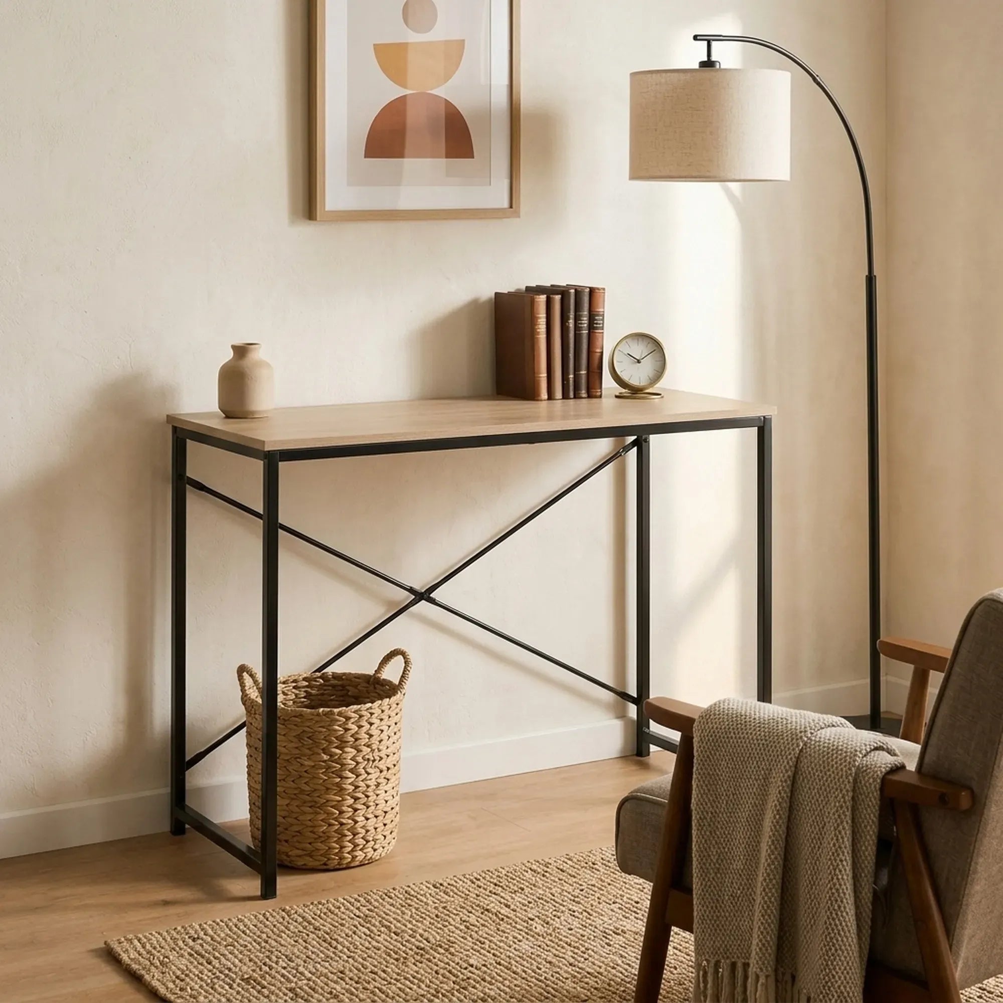 CARLA HOME Office Desk Computer Table - Metal Frame - Oak - 100cm - Brown - Rustic