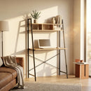 CARLA HOME Ladder Desk with Shelves - Steel Frame - Oak - 84cm - Brown - Study Desk