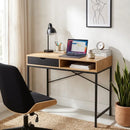 CARLA HOME Oak Computer Desk with Drawer - Mdf Steel Frame - Brown - Rustic - Office Desk Computer