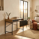 CARLA HOME Oak Computer Desk with Drawer - Mdf Steel Frame - Brown - Rustic - Office Desk Computer