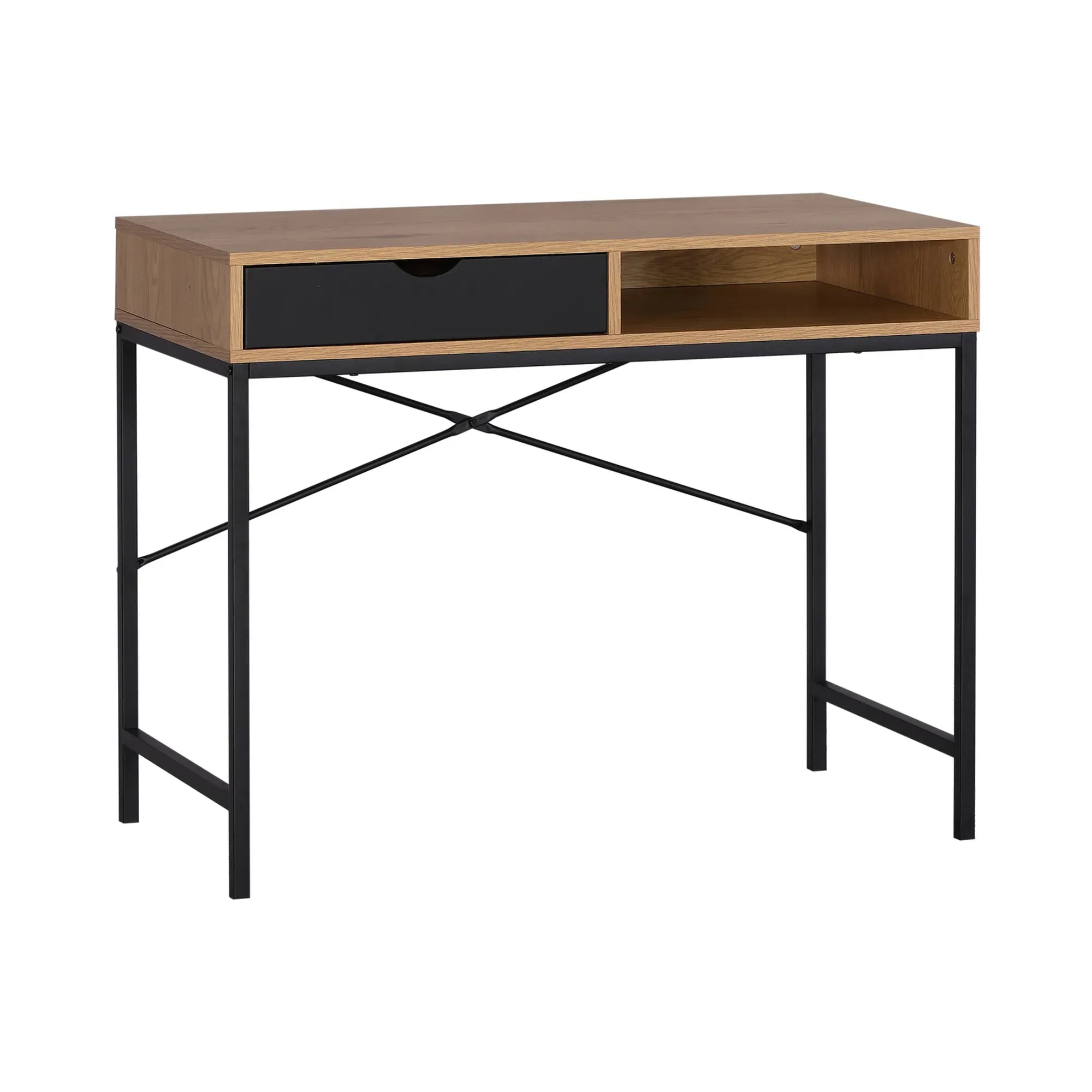 CARLA HOME Oak Computer Desk with Drawer - Mdf Steel Frame - Brown - Rustic - Office Desk Computer
