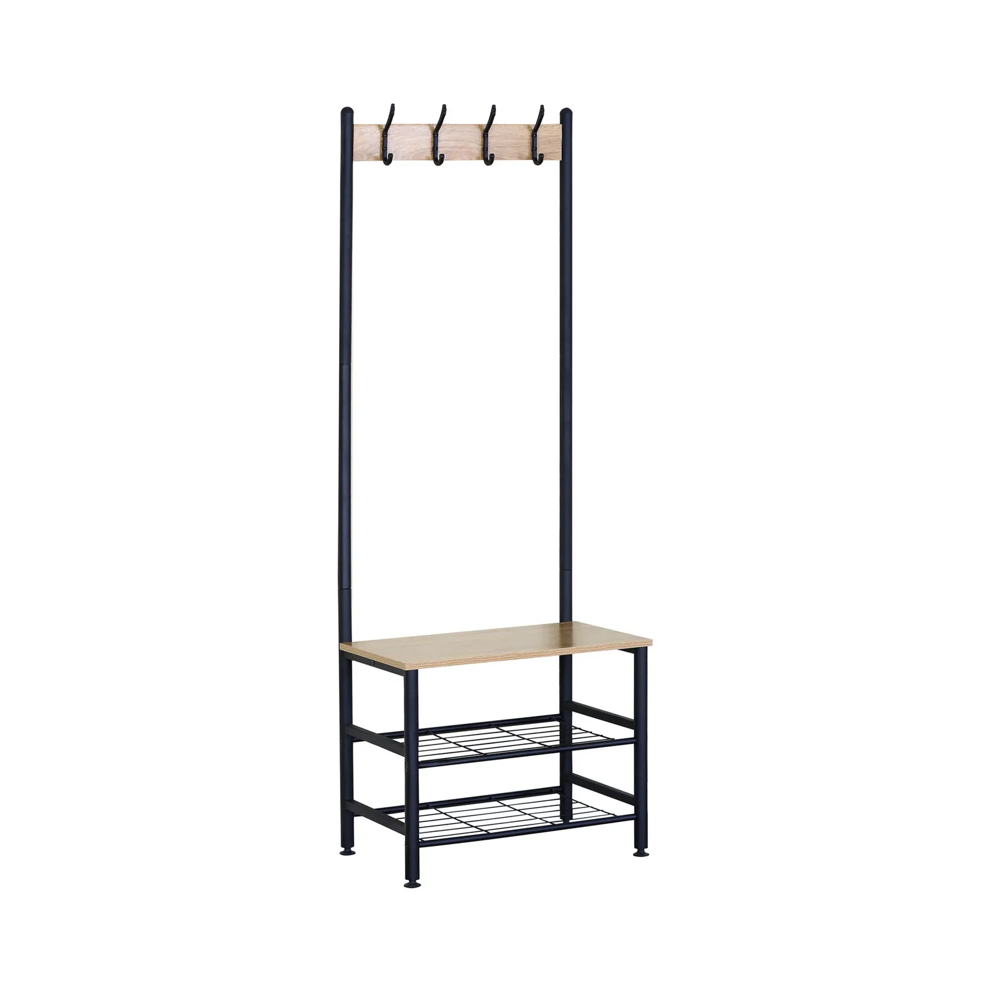 CARLA HOME Hall Tree Coat Rack with Bench - 5 Hooks - Brown - Rustic - Garment Rack