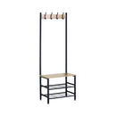 CARLA HOME Hall Tree Coat Rack with Bench - 5 Hooks - Brown - Rustic - Garment Rack