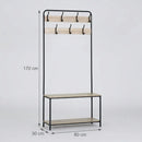 CARLA HOME Hall Tree Coat Rack with Bench - 8 Hooks - Brown - Rustic - Garment Rack