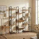 CARLA HOME 12 - Shelf Bookcase - Wood Metal Display Shelf - Brown - Rustic - Steel