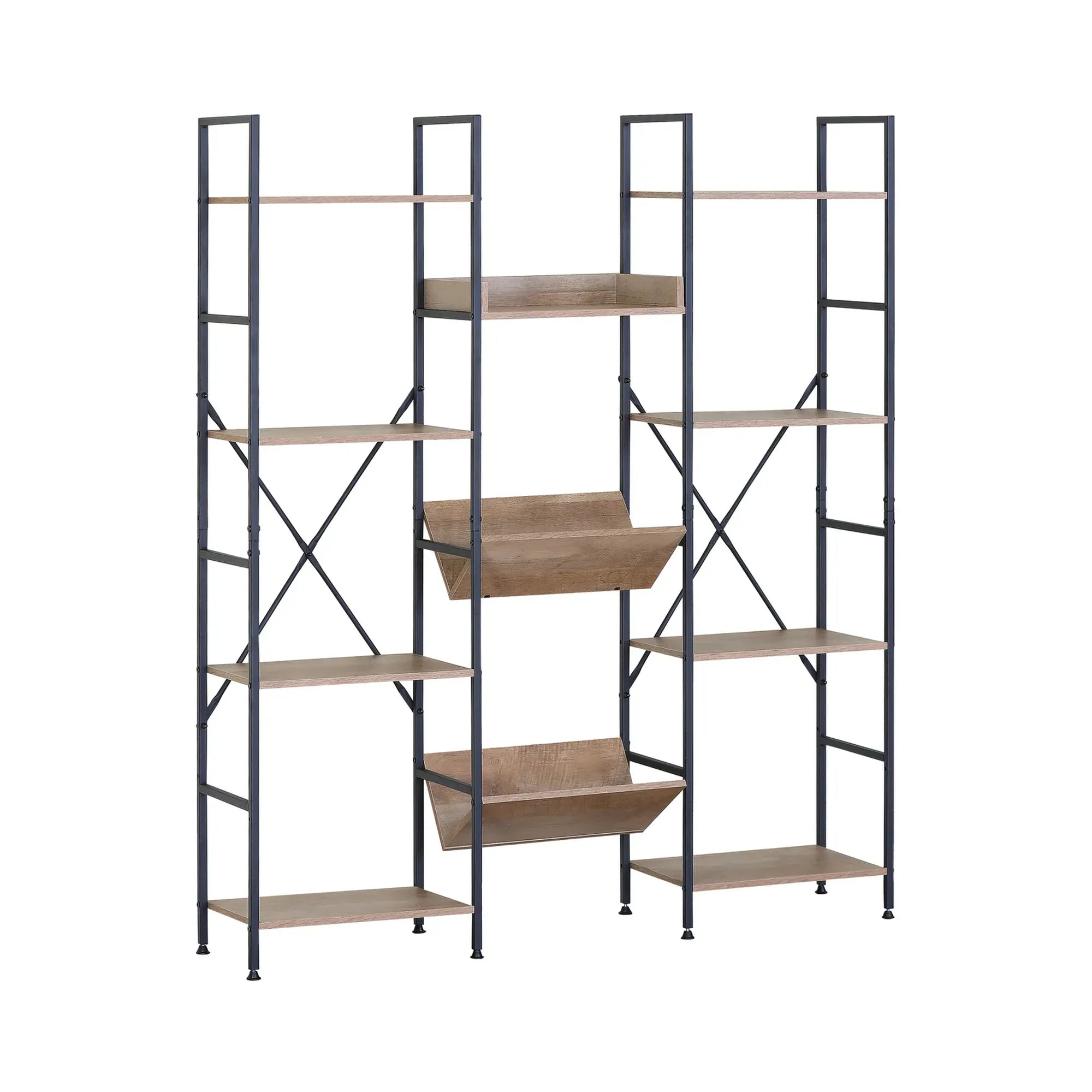 CARLA HOME 12 - Shelf Bookcase - Wood Metal Display Shelf - Brown - Rustic - Steel