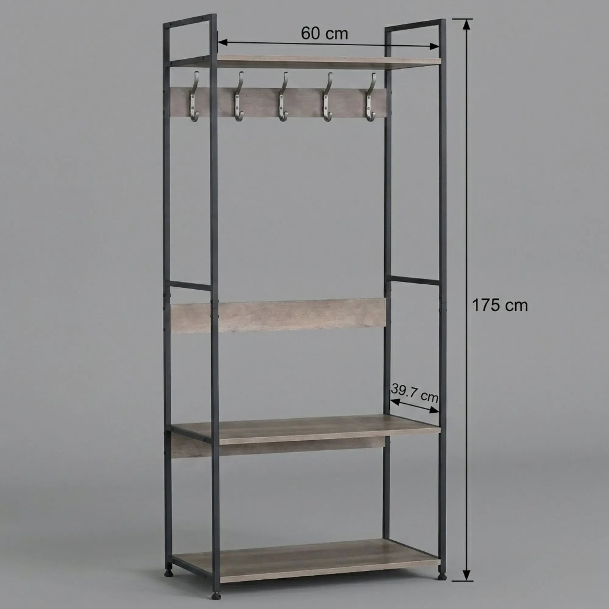 CARLA HOME Freestanding Garment Rack - 5 Hooks 4 Shelves - Brown - Rustic - Steel
