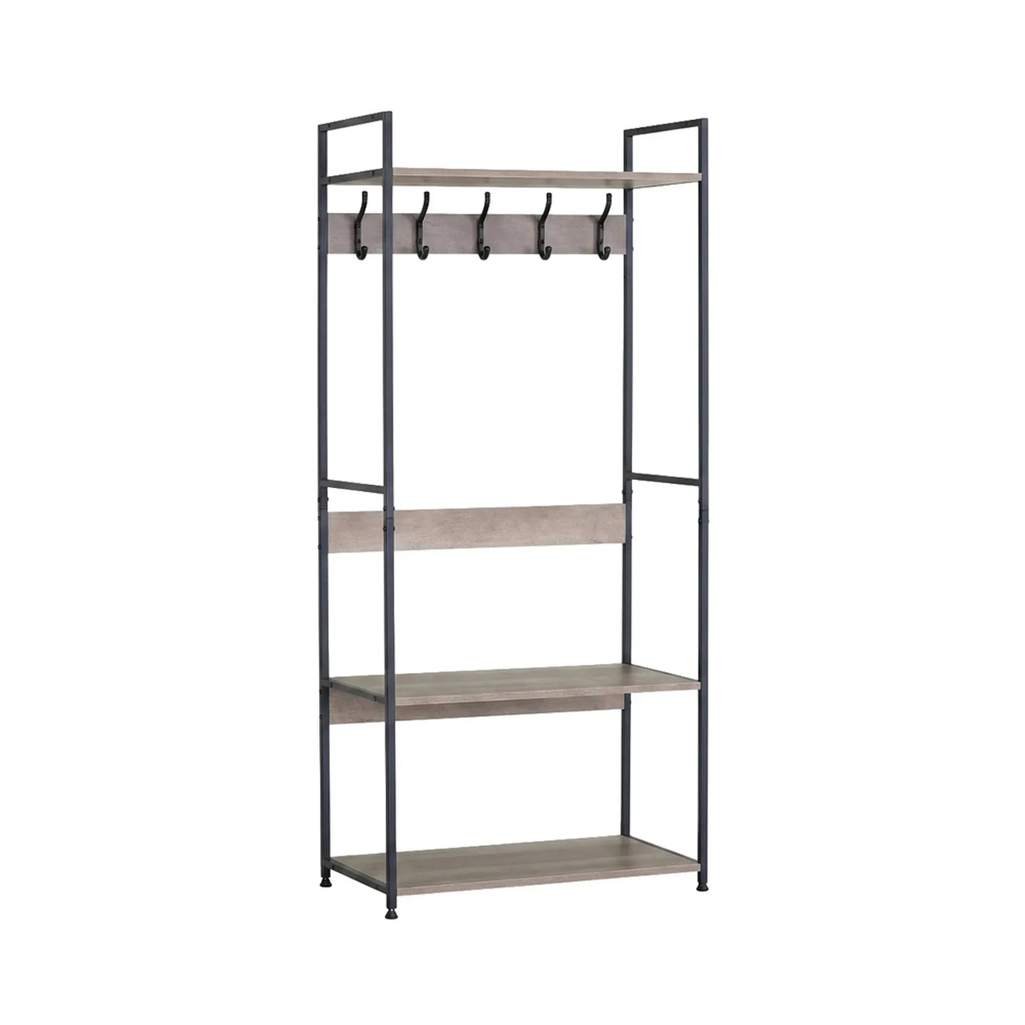 CARLA HOME Freestanding Garment Rack - 5 Hooks 4 Shelves - Brown - Rustic - Steel