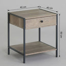 CARLA HOME Brown Bedside Table with Drawer - Steel Frame - Rustic - Nightstand - Side Table Small