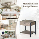 CARLA HOME Brown Bedside Table with Drawer - Steel Frame - Rustic - Nightstand - Side Table Small