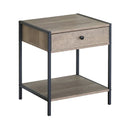 CARLA HOME Brown Bedside Table with Drawer - Steel Frame - Rustic - Nightstand - Side Table Small