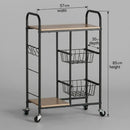 CARLA HOME Kitchen Trolley Cart with Wire Baskets - Brown - Rustic - Steel - Kitchen Rolling Cart
