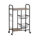 CARLA HOME Kitchen Trolley Cart with Wire Baskets - Brown - Rustic - Steel - Kitchen Rolling Cart