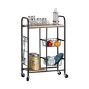 CARLA HOME Kitchen Trolley Cart with Wire Baskets - Brown - Rustic - Steel - Kitchen Rolling Cart