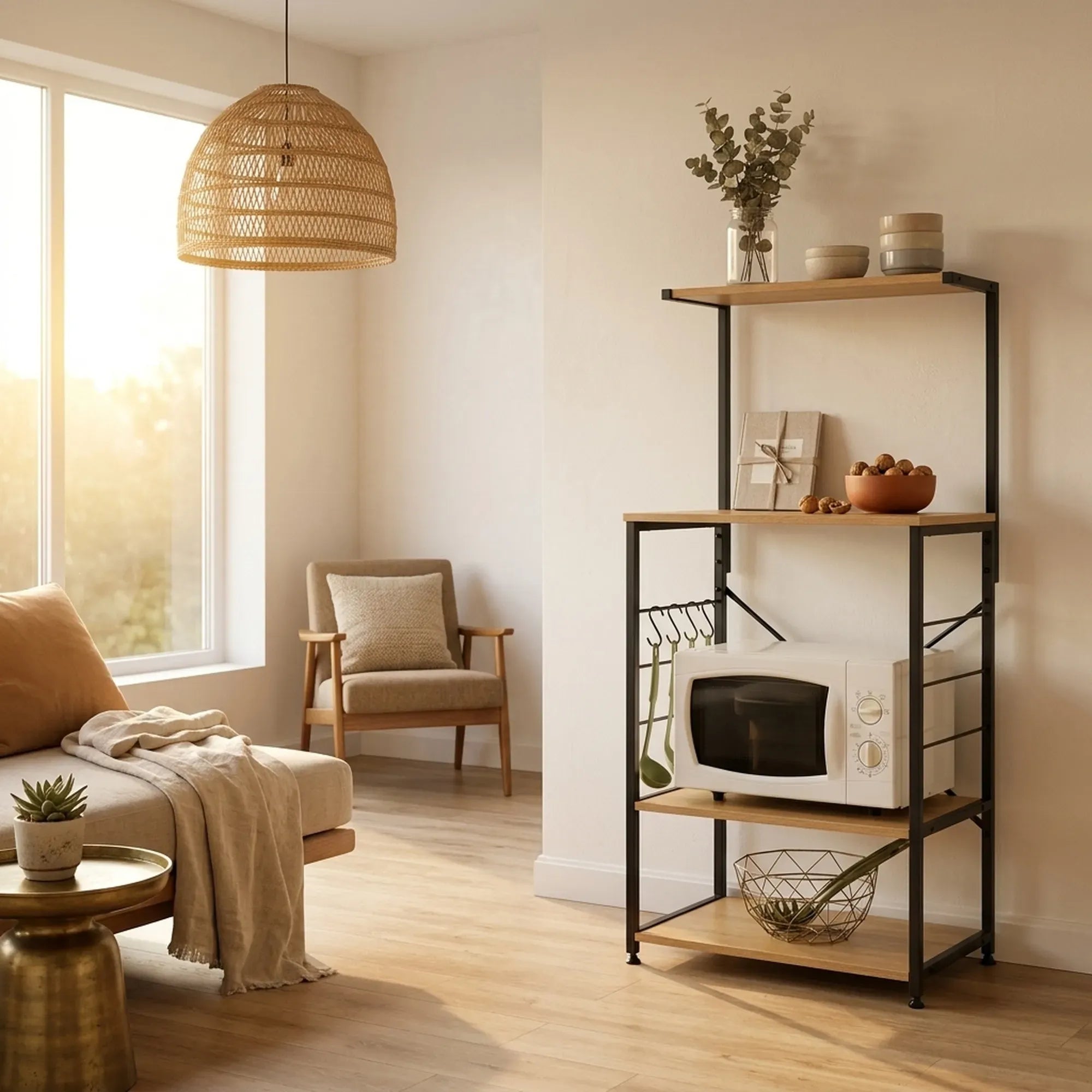 CARLA HOME 4 Tier Bakers Rack Microwave Stand - Oak Finish - Brown - Kitchen Rack