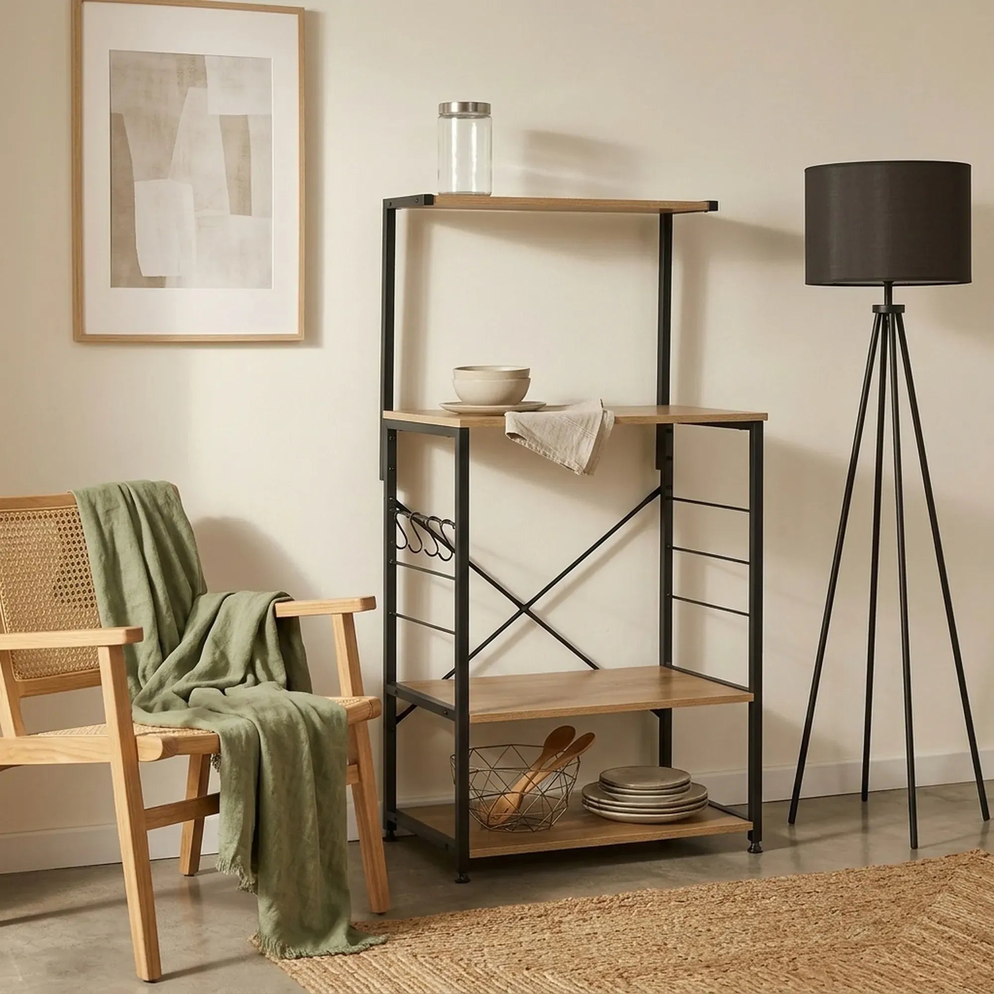 CARLA HOME 4 Tier Bakers Rack Microwave Stand - Oak Finish - Brown - Kitchen Rack