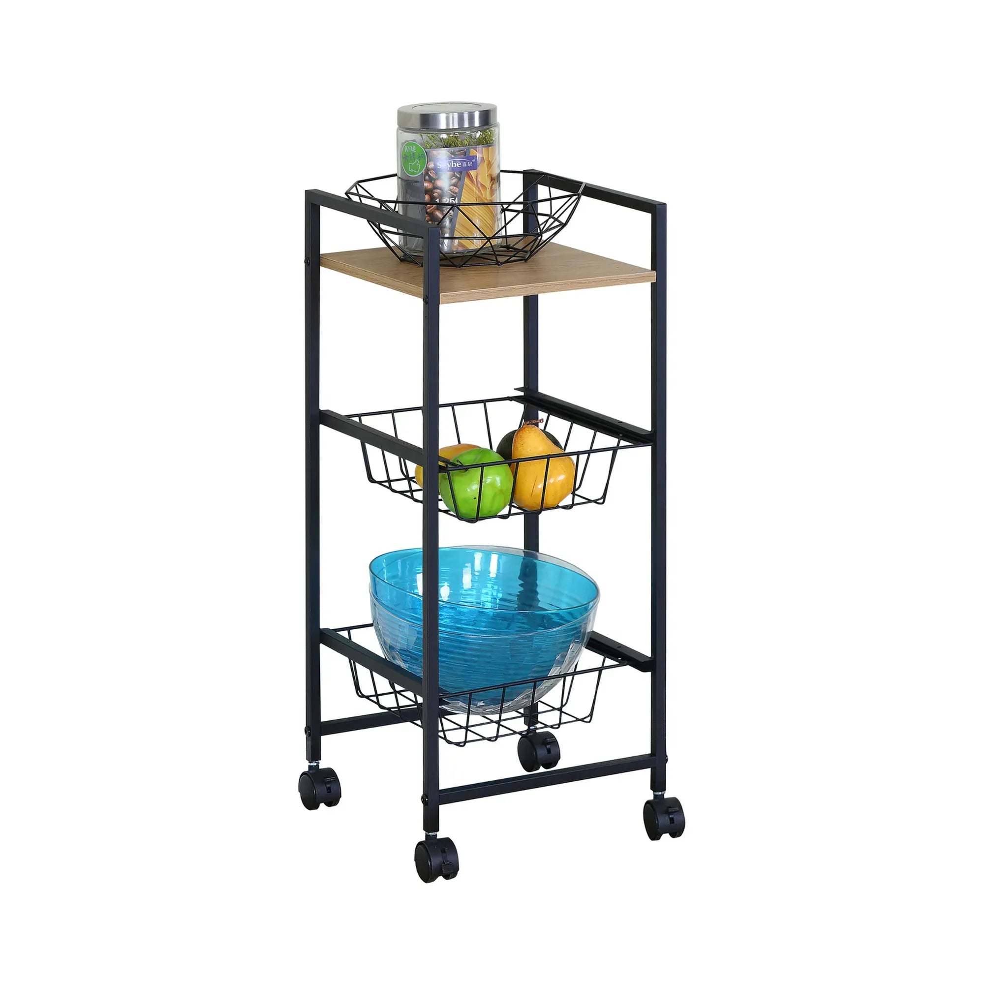CARLA HOME 3 Tier Rolling Kitchen Trolley Cart - Rustic Brown - Steel - Kitchen Rolling Cart