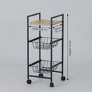 CARLA HOME 3 Tier Rolling Kitchen Trolley Cart - Rustic Brown - Steel - Kitchen Rolling Cart