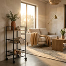 CARLA HOME 3 Tier Rolling Kitchen Trolley Cart - Rustic Brown - Steel - Kitchen Rolling Cart