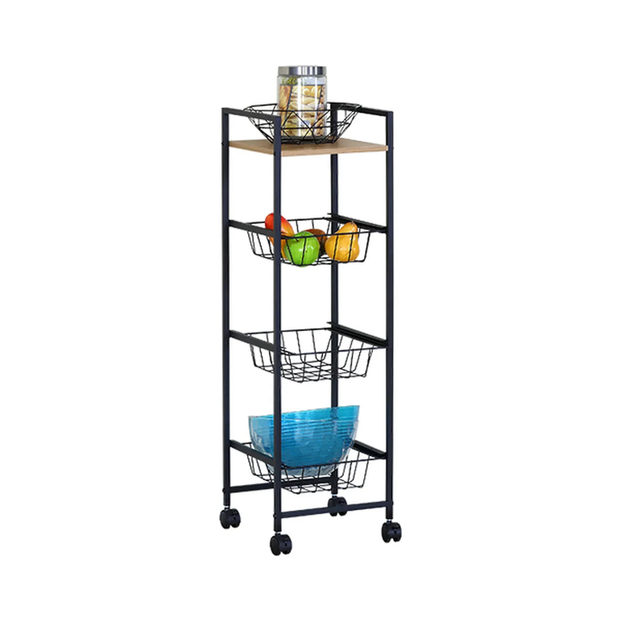 CARLA HOME 4 Tier Rolling Kitchen Trolley Cart - Rustic Brown - Steel - Kitchen Rolling Cart