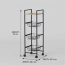 CARLA HOME 4 Tier Rolling Kitchen Trolley Cart - Rustic Brown - Steel - Kitchen Rolling Cart