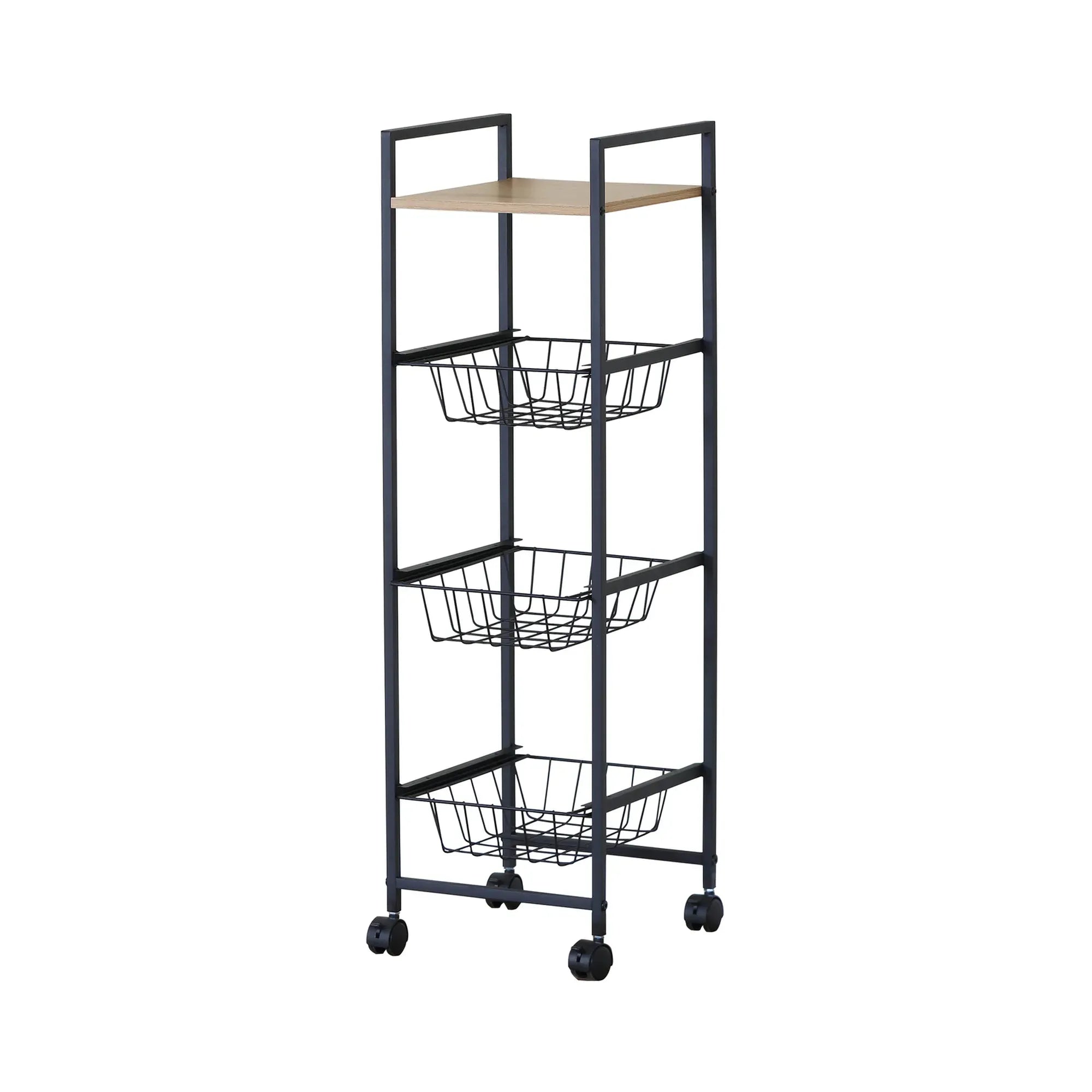 CARLA HOME 4 Tier Rolling Kitchen Trolley Cart - Rustic Brown - Steel - Kitchen Rolling Cart