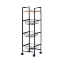 CARLA HOME 4 Tier Rolling Kitchen Trolley Cart - Rustic Brown - Steel - Kitchen Rolling Cart