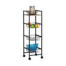 CARLA HOME 4 Tier Rolling Kitchen Trolley Cart - Rustic Brown - Steel - Kitchen Rolling Cart