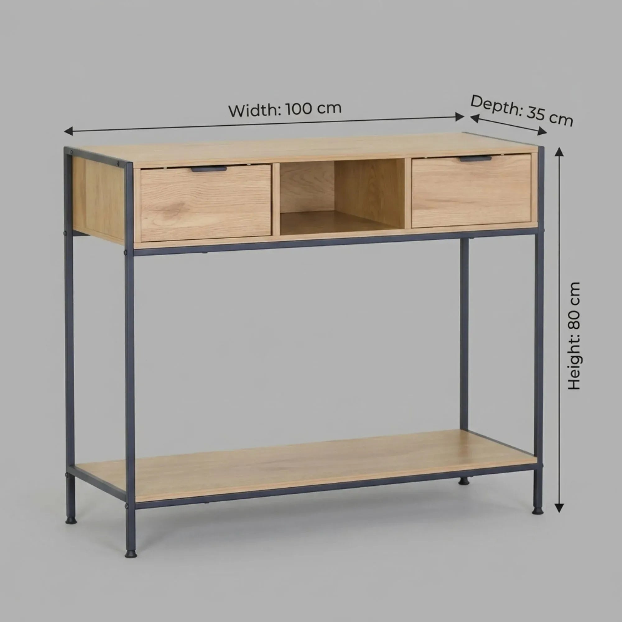 CARLA HOME Console Table with 2 Drawers - Open Shelf - Brown - Console Cabinet - Rustic
