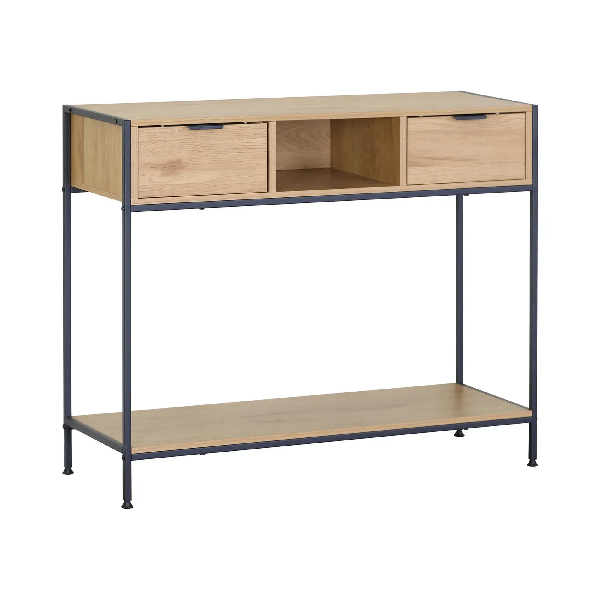 CARLA HOME Console Table with 2 Drawers - Open Shelf - Brown - Console Cabinet - Rustic