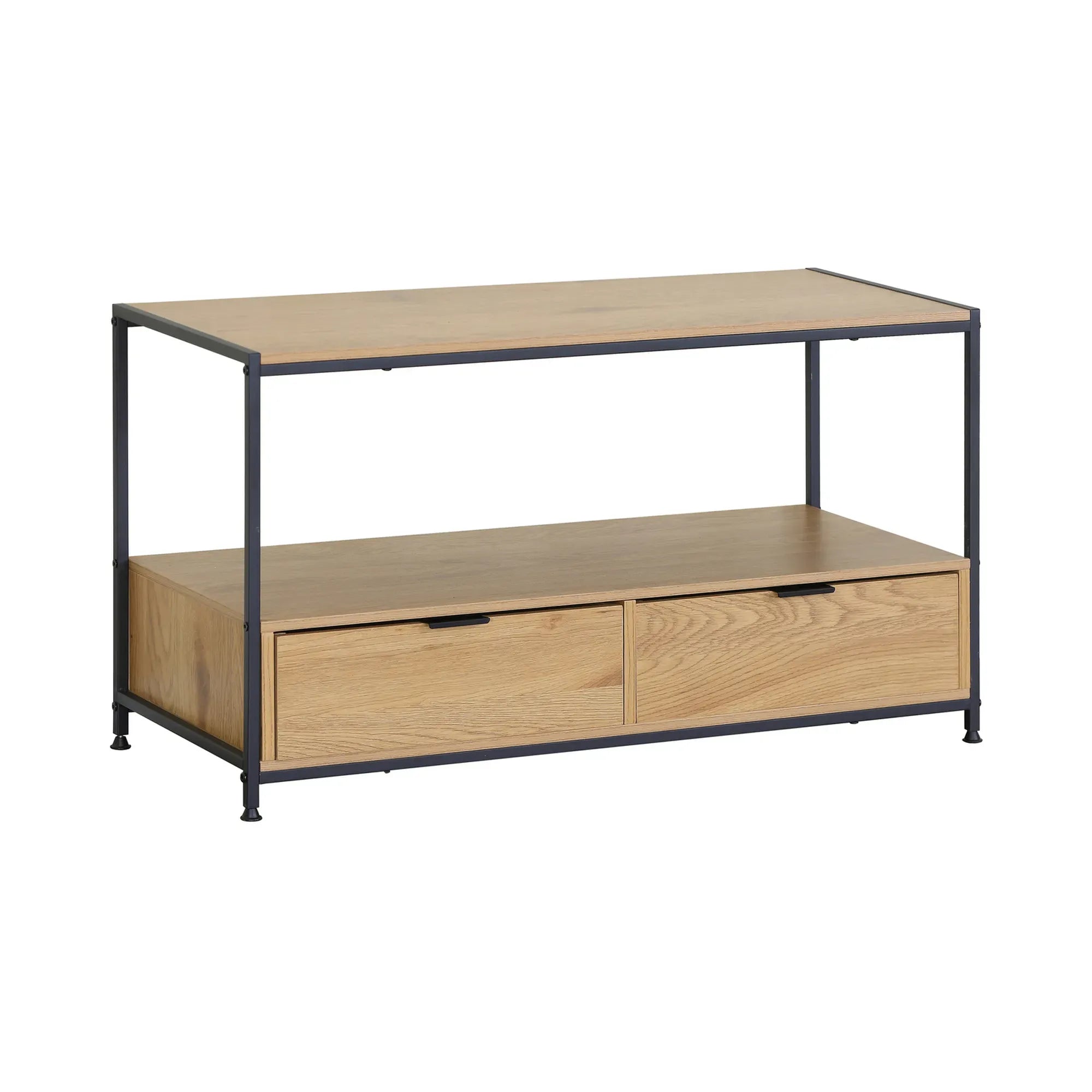 CARLA HOME Coffee Table with 2 Drawers - Open Shelf - Brown - Rustic - Steel - Living Room Bedroom