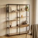 CARLA HOME 7 Shelf Bookcase - Wood Metal Display Shelf - Brown - Rustic - Steel - Living Room Office