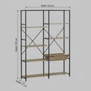 CARLA HOME 7 Shelf Bookcase - Wood Metal Display Shelf - Brown - Rustic - Steel - Living Room Office