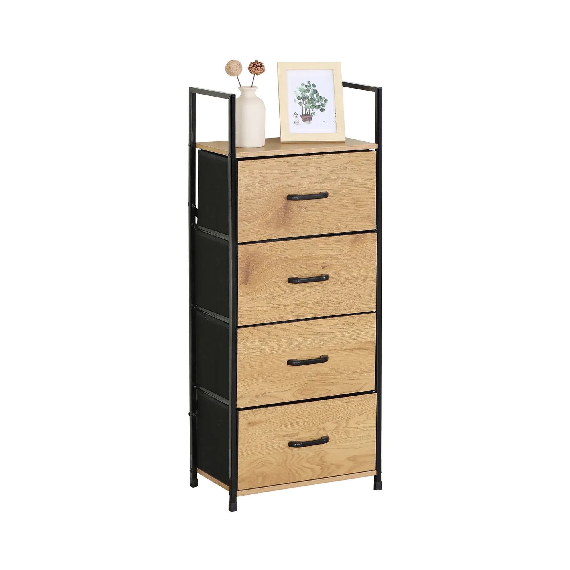 CARLA HOME 4 Drawer Tallboy Storage Cabinet - Brown - Rustic - Steel - Chest Drawers Tallboy