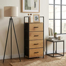 CARLA HOME 4 Drawer Tallboy Storage Cabinet - Brown - Rustic - Steel - Chest Drawers Tallboy