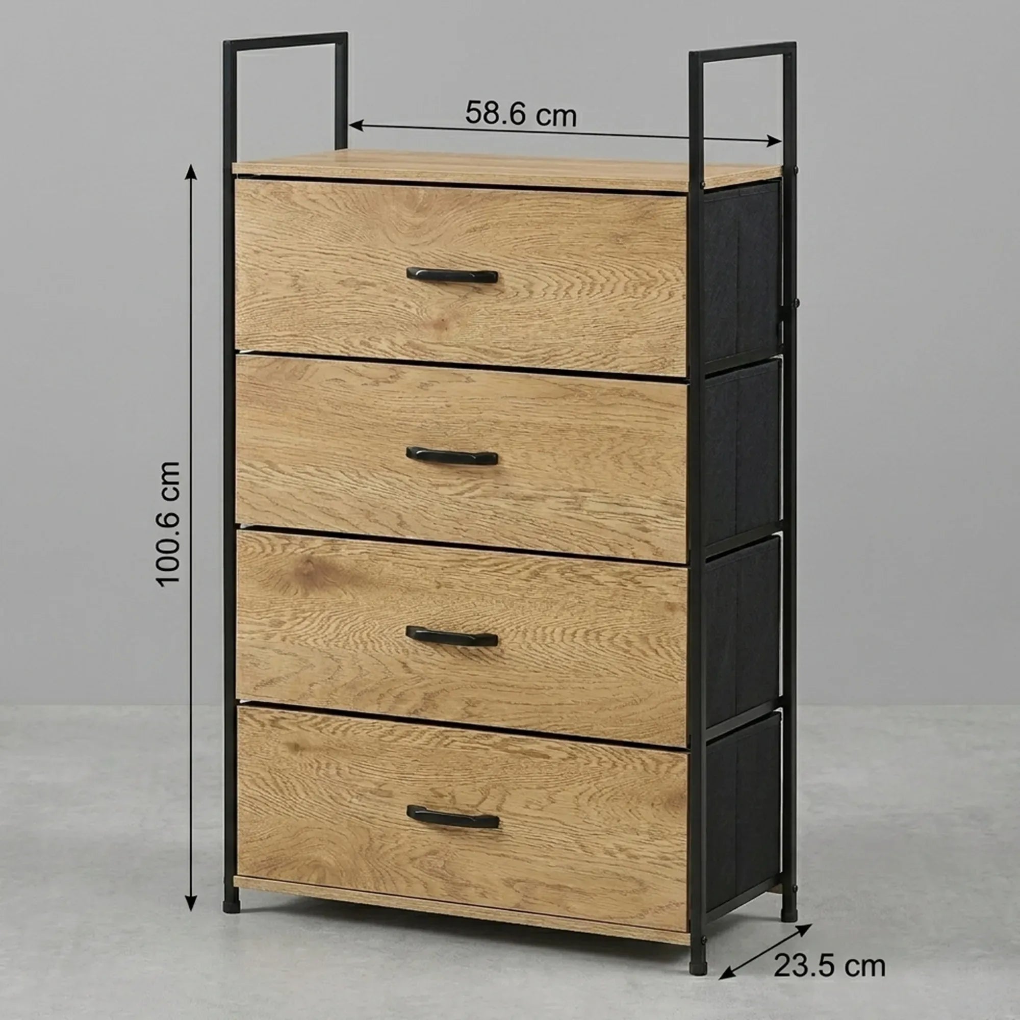 CARLA HOME 4 Drawer Tallboy Large Storage Cabinet - Brown - Rustic - Steel - Chest Drawers Tallboy