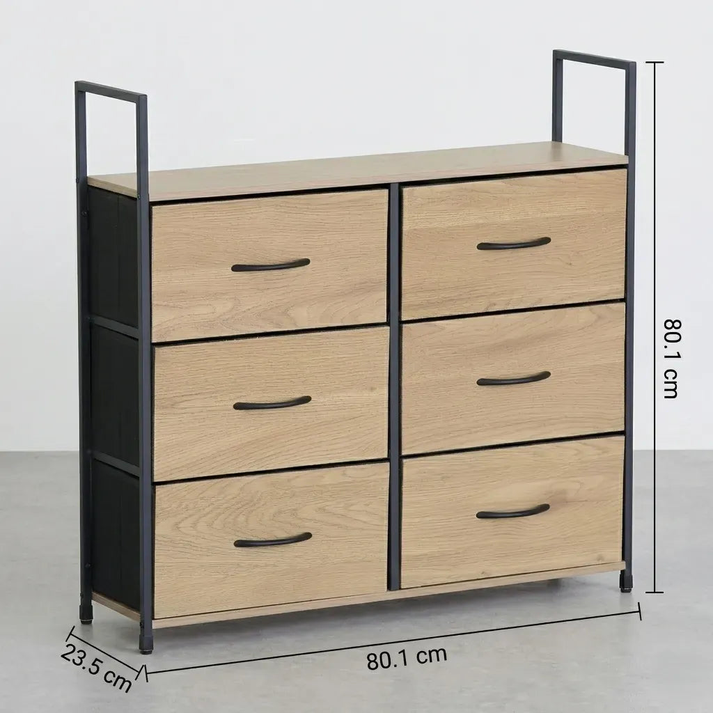 CARLA HOME 6 Drawer Tallboy Large Storage Cabinet - Brown - Rustic - Steel - Chest Drawers Tallboy