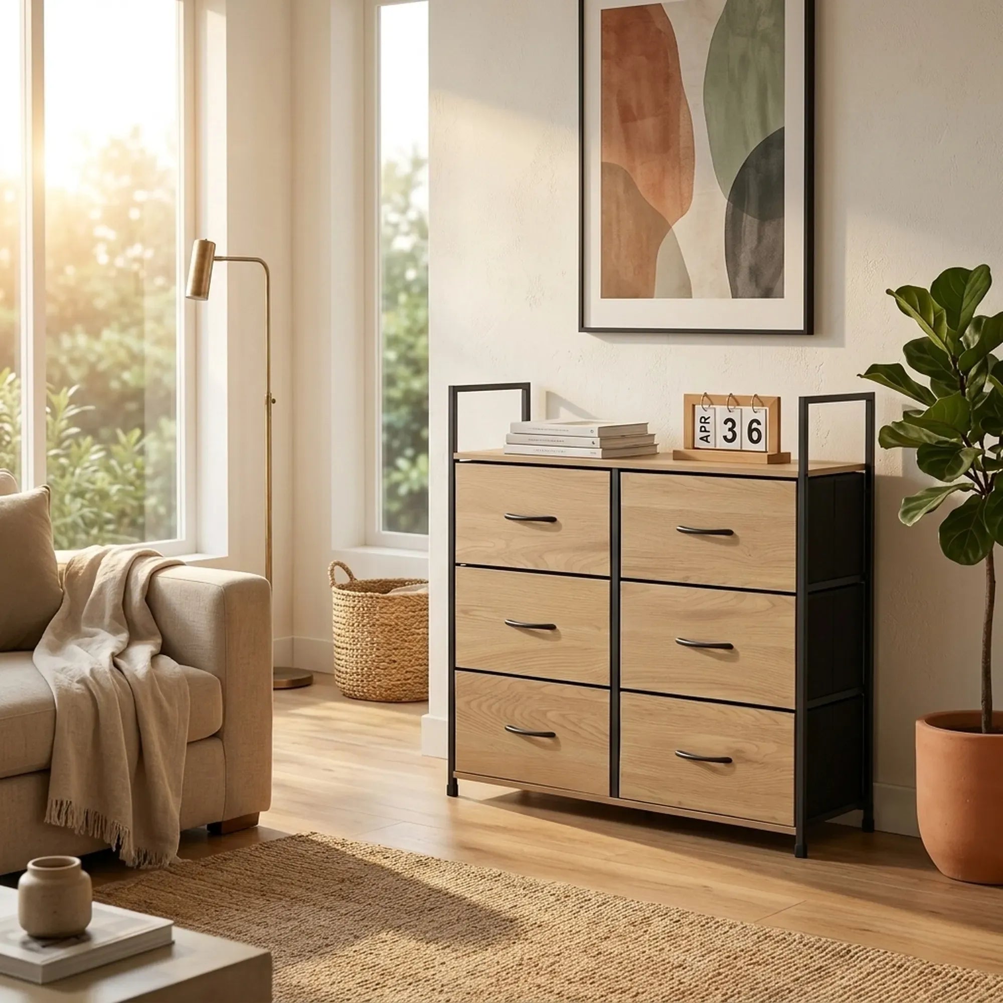 CARLA HOME 6 Drawer Tallboy Large Storage Cabinet - Brown - Rustic - Steel - Chest Drawers Tallboy
