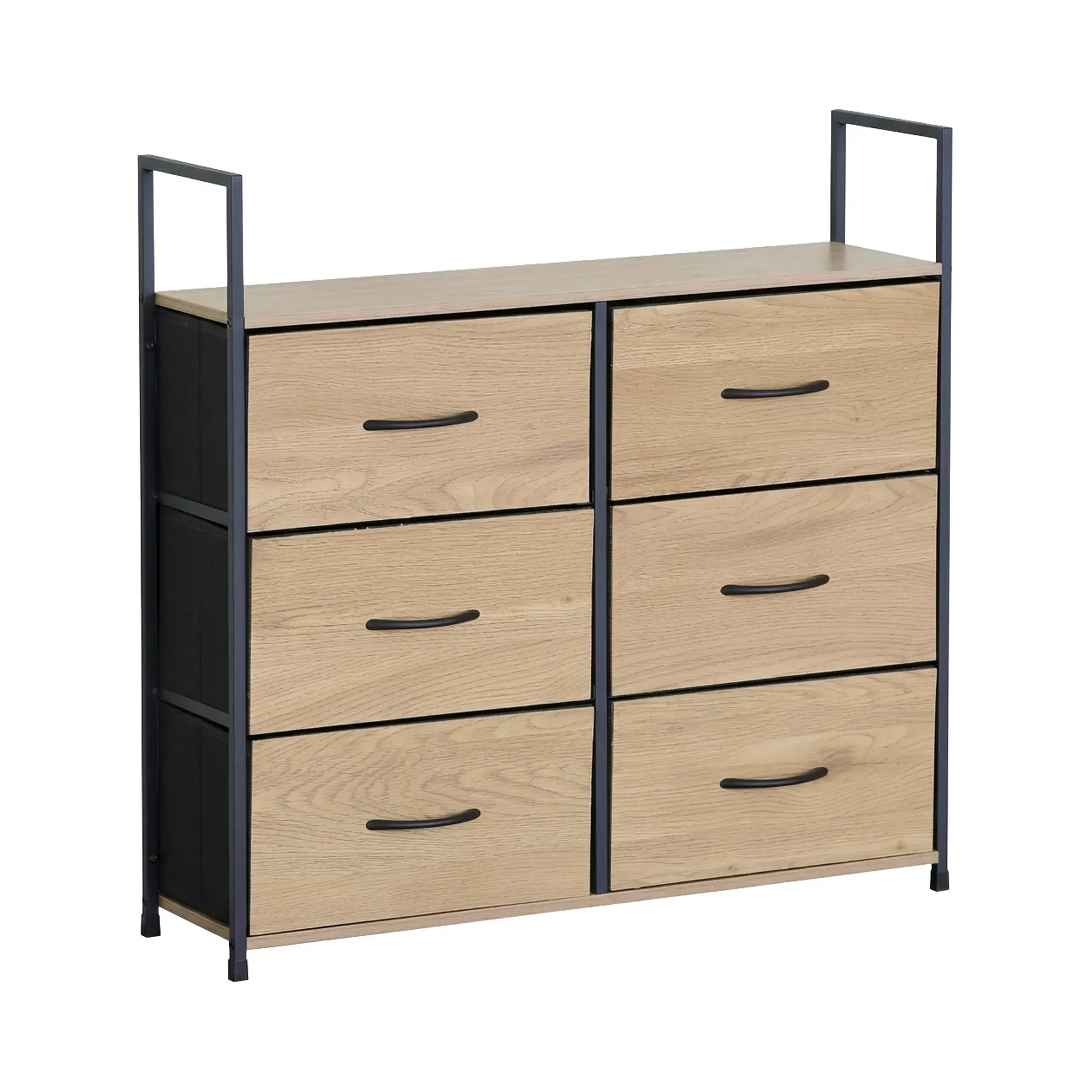 CARLA HOME 6 Drawer Tallboy Large Storage Cabinet - Brown - Rustic - Steel - Chest Drawers Tallboy