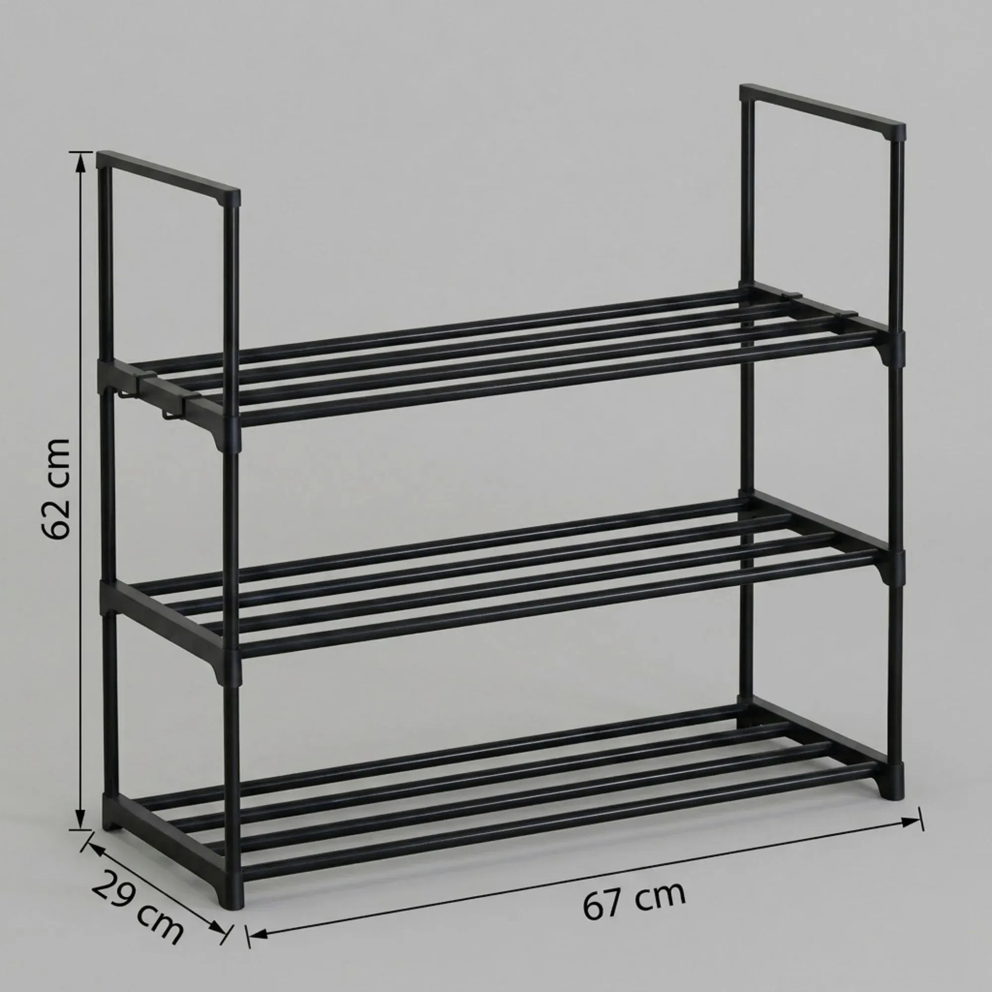 CARLA HOME 3 Tier Metal Shoe Rack - Steel Storage Organiser - Black - Basic - Small Shoe Rack