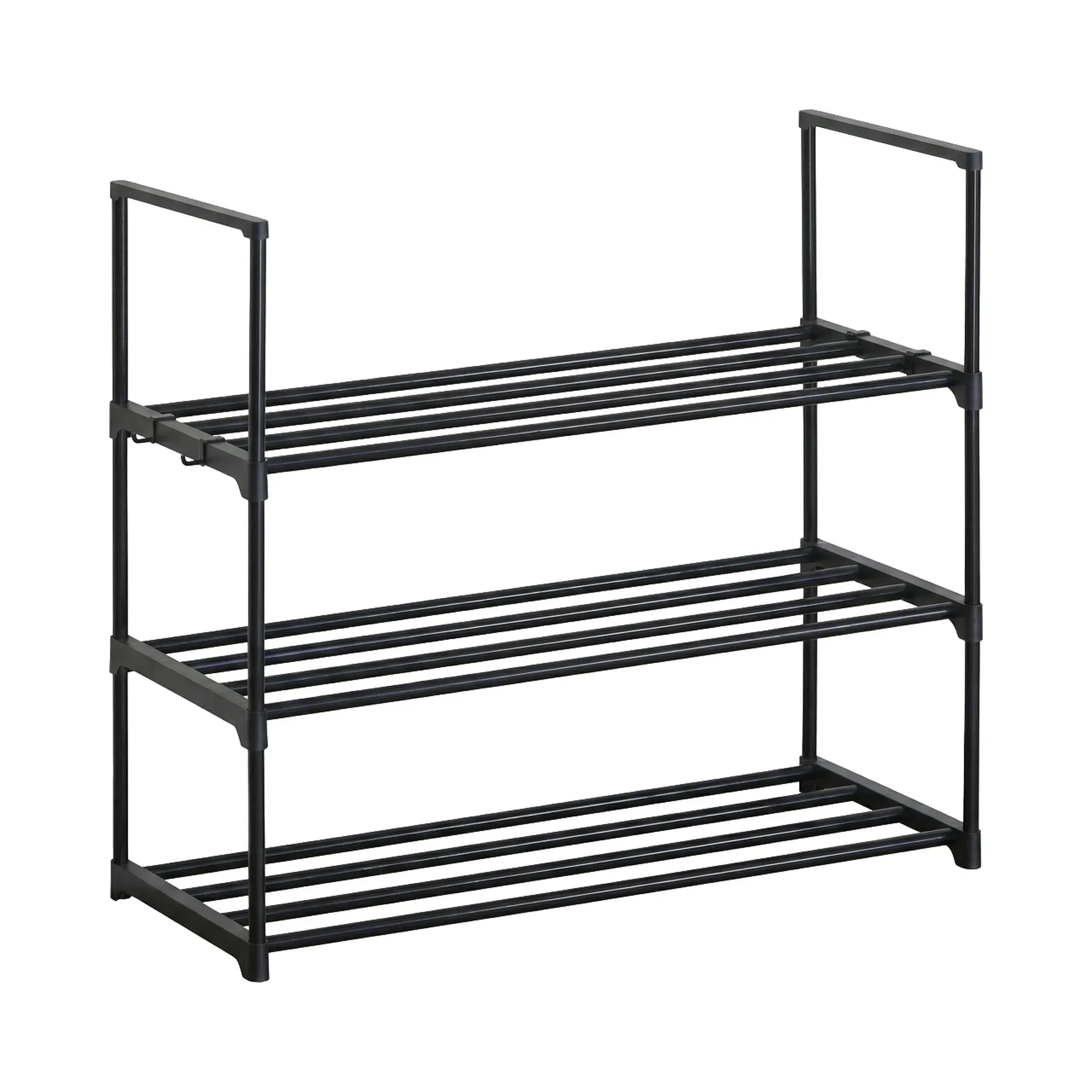 CARLA HOME 3 Tier Metal Shoe Rack - Steel Storage Organiser - Black - Basic - Small Shoe Rack