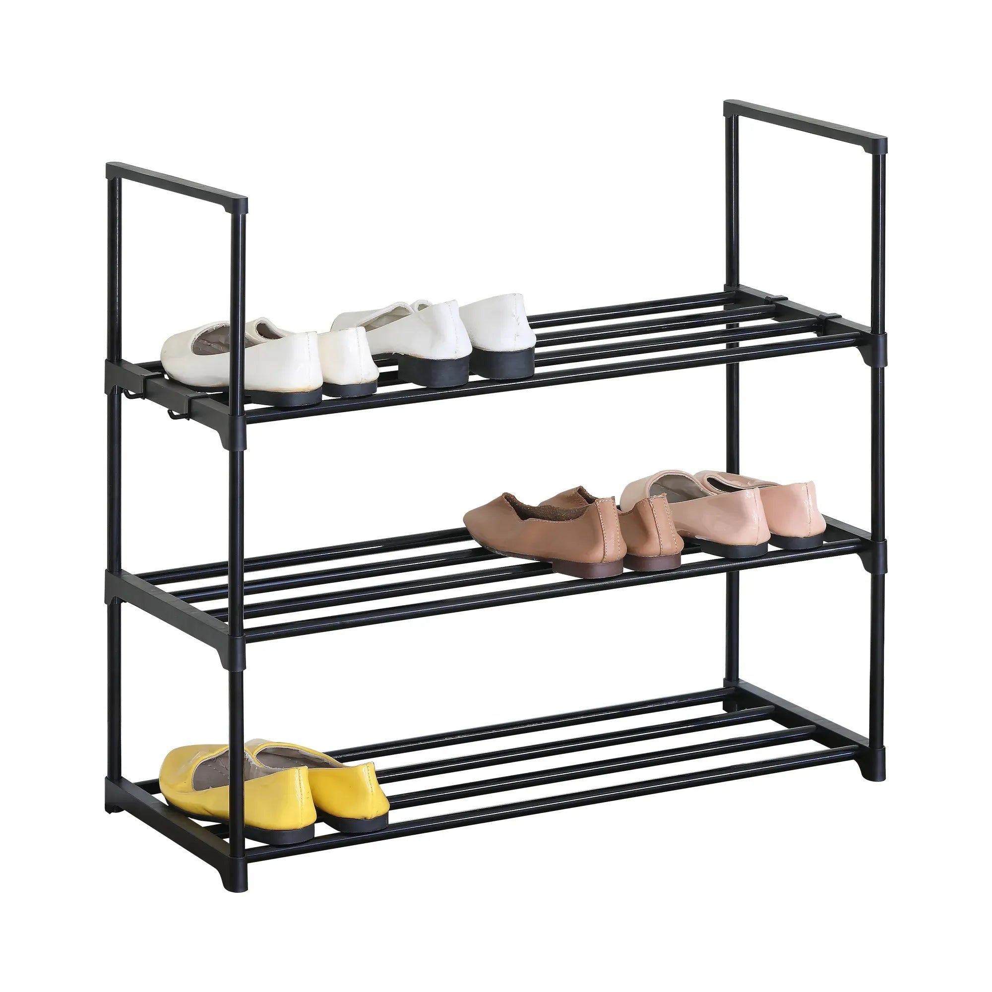 CARLA HOME 3 Tier Metal Shoe Rack - Steel Storage Organiser - Black - Basic - Small Shoe Rack
