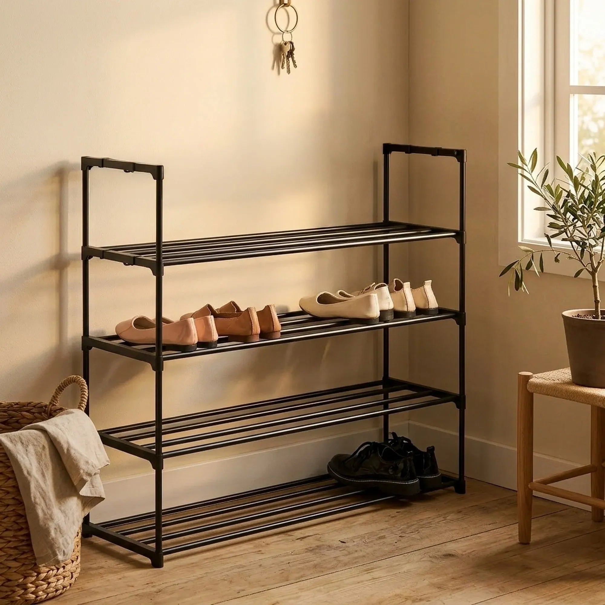 CARLA HOME 4 Tier Metal Shoe Rack - Free Standing Organiser - Black - Basic - Steel