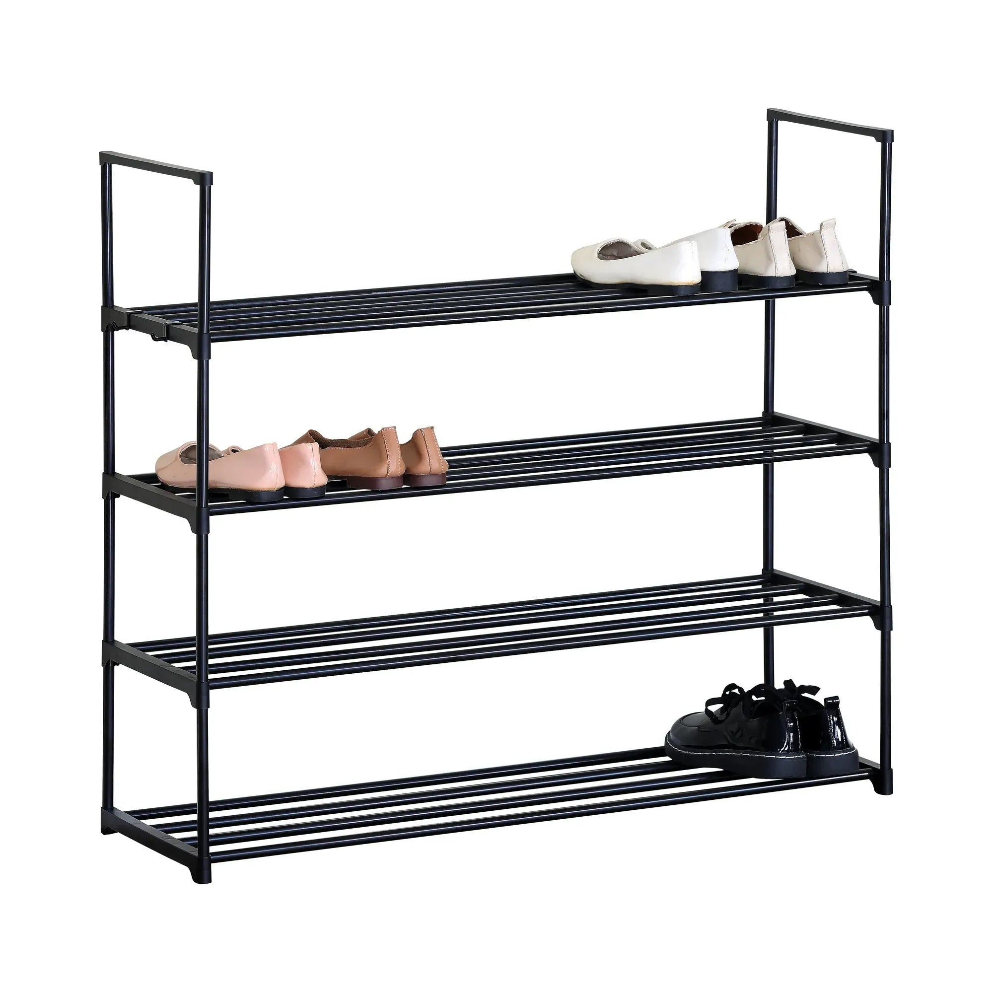 CARLA HOME 4 Tier Metal Shoe Rack - Free Standing Organiser - Black - Basic - Steel