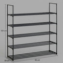 CARLA HOME 5 Tier Metal Shoe Rack - Free Standing Organiser - Black - Basic - Steel