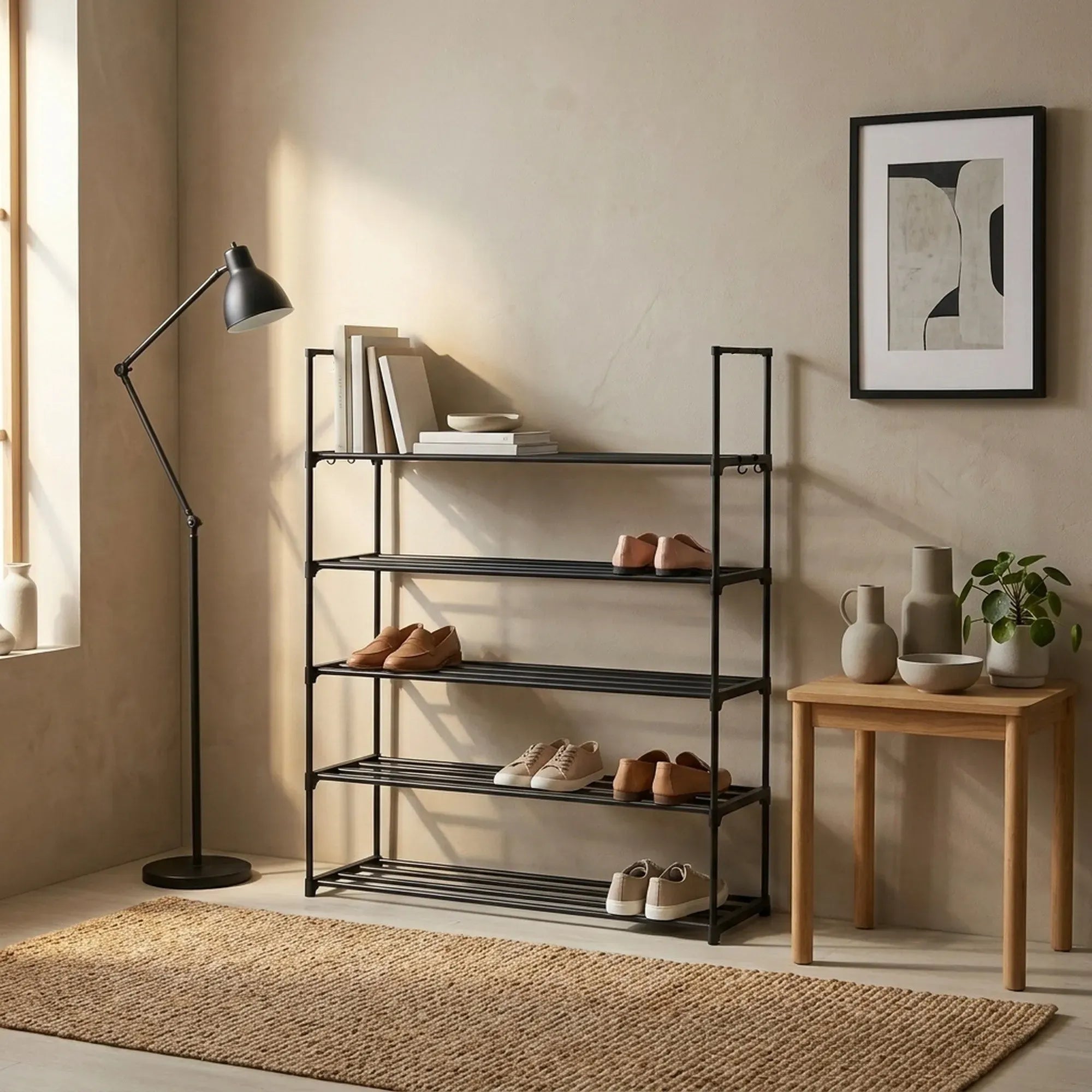 CARLA HOME 5 Tier Metal Shoe Rack - Free Standing Organiser - Black - Basic - Steel
