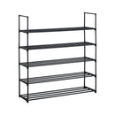 CARLA HOME 5 Tier Metal Shoe Rack - Free Standing Organiser - Black - Basic - Steel