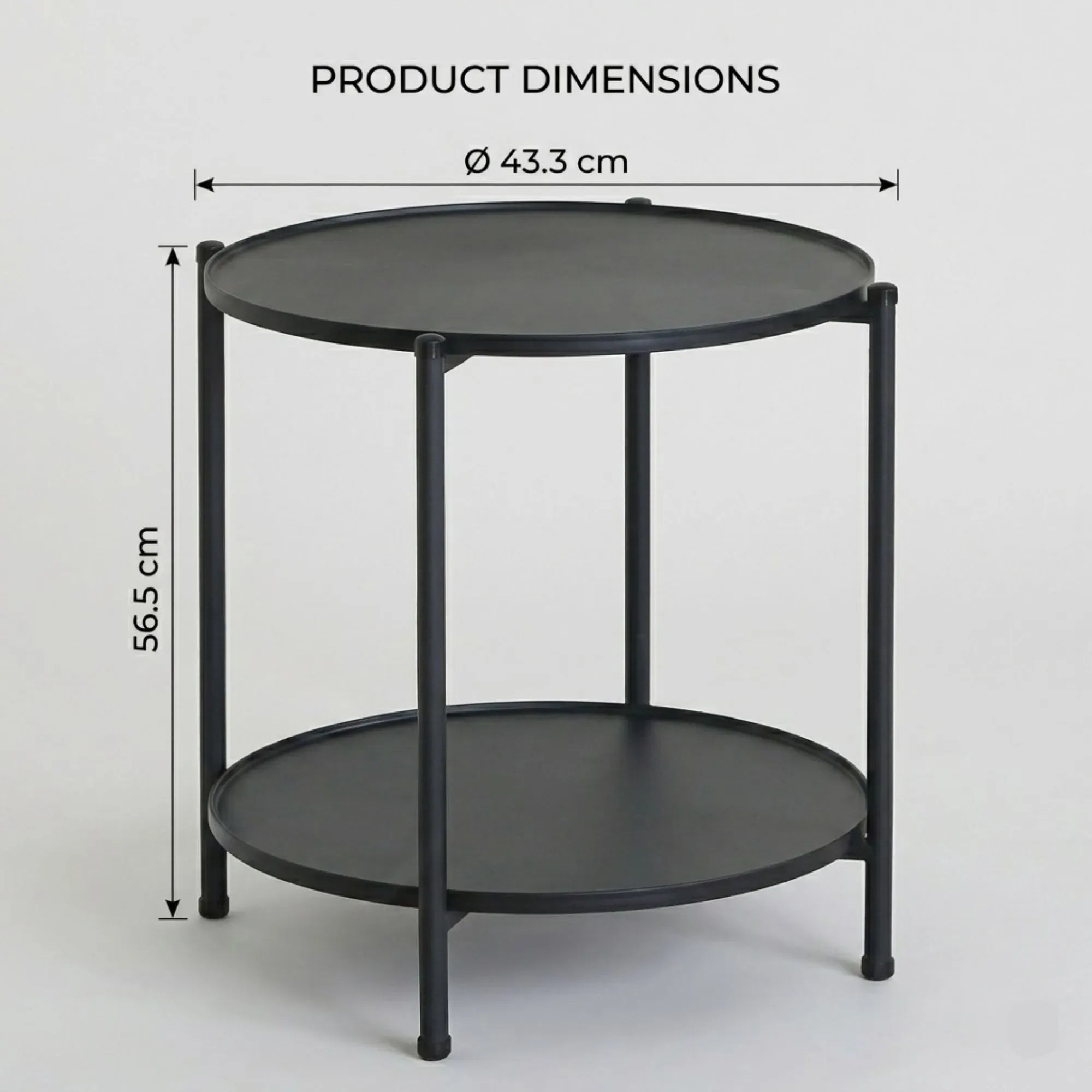 CARLA HOME 2 Tier Round Metal Side Table Black - 2 Shelf - Basic - 2 Layers Side Table